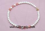 CFN715 9mm - 10mm potato white freshwater pearl & cherry quartz necklace