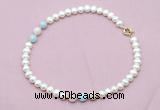 CFN717 9mm - 10mm potato white freshwater pearl & morganite necklace