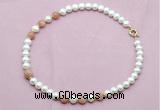 CFN718 9mm - 10mm potato white freshwater pearl & moonstone necklace