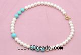 CFN725 9mm - 10mm potato white freshwater pearl & blue howlite necklace