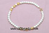 CFN740 9mm - 10mm potato white freshwater pearl & honey jade necklace