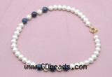 CFN744 9mm - 10mm potato white freshwater pearl & dumortierite necklace