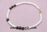 CFN748 9mm - 10mm potato white freshwater pearl & bronzite necklace