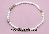 CFN752 9mm - 10mm potato white freshwater pearl & feldspar necklace