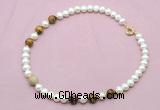 CFN766 9mm - 10mm potato white freshwater pearl & yellow tiger eye necklace