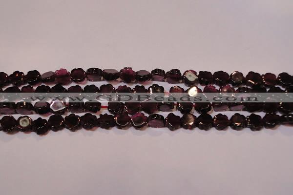 CGA386 15 inches 6mm carved flower natural red garnet beads wholesale