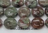 CGA59 15.5 inches 14mm flat round red green garnet gemstone beads