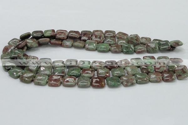 CGA62 15.5 inches 14*14mm square red green garnet gemstone beads