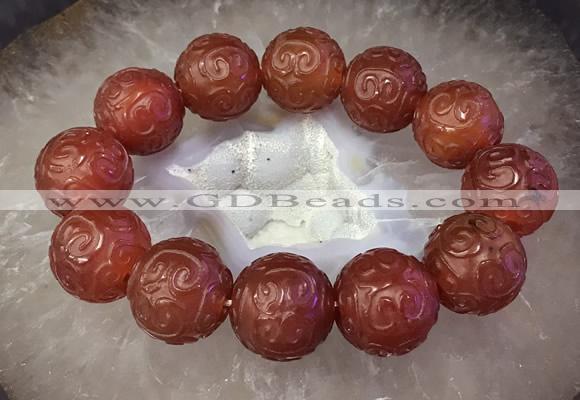 CGB3001 7.5 inches 19mm - 20mm carved round red agate bracelet