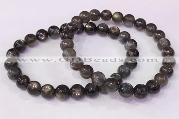 CGB4556 7.5 inches 7mm - 8mm round black sunstone beaded bracelets