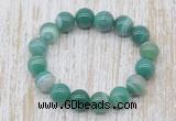 CGB5338 10mm, 12mm round green banded agate beads stretchy bracelets