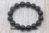 CGB5392 10mm, 12mm round black obsidian beads stretchy bracelets