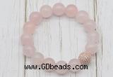 CGB5651 10mm, 12mm rose quartz beads with zircon ball charm bracelets