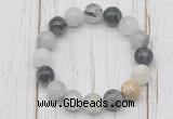 CGB5653 10mm, 12mm black rutilated quartz beads with zircon ball charm bracelets