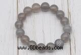 CGB5700 10mm, 12mm grey agate beads with zircon ball charm bracelets