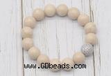 CGB5730 10mm, 12mm white fossil jasper beads with zircon ball charm bracelets