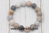 CGB5803 10mm, 12mm matte bamboo leaf agate beads with zircon ball charm bracelets