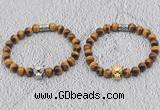 CGB6010 8mm round grade AA yellow tiger eye bracelet with leopard head for men