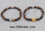 CGB6025 8mm round grade AA colorful tiger eye bracelet with lion head for men