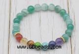 CGB6208 8mm green banded agate 7 chakra beaded mala stretchy bracelets