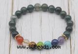 CGB6210 8mm moss agate 7 chakra beaded mala stretchy bracelets