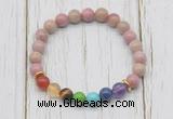 CGB6231 8mm pink wooden jasper 7 chakra beaded mala stretchy bracelets