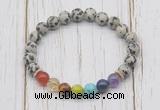 CGB6242 8mm dalmatian jasper 7 chakra beaded mala stretchy bracelets