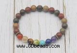 CGB6243 8mm picasso jasper 7 chakra beaded mala stretchy bracelets