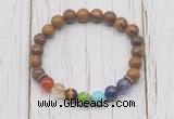 CGB6247 8mm elephant skin jasper 7 chakra beaded mala stretchy bracelets