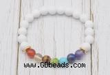 CGB6252 8mm white candy jade 7 chakra beaded mala stretchy bracelets