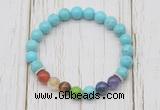 CGB6274 8mm blue howlite 7 chakra beaded mala stretchy bracelets