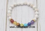 CGB6275 8mm white howlite 7 chakra beaded mala stretchy bracelets