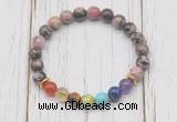 CGB6288 8mm rhodonite 7 chakra beaded mala stretchy bracelets