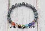 CGB6293 8mm snowflake obsidian 7 chakra beaded mala stretchy bracelets