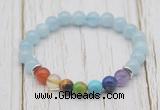 CGB6300 8mm aquamarine 7 chakra beaded mala stretchy bracelets