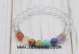 CGB6302 8mm white crystal 7 chakra beaded mala stretchy bracelets