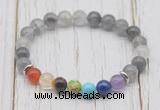 CGB6303 8mm cloudy quartz 7 chakra beaded mala stretchy bracelets