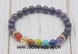 CGB6310 8mm amethyst 7 chakra beaded mala stretchy bracelets