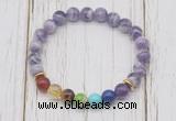 CGB6311 8mm dogtooth amethyst 7 chakra beaded mala stretchy bracelets