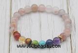 CGB6312 8mm pink quartz 7 chakra beaded mala stretchy bracelets