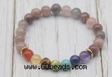 CGB6315 8mm purple strawberry quartz 7 chakra beaded mala stretchy bracelets