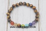 CGB6330 8mm yellow tiger eye 7 chakra beaded mala stretchy bracelets