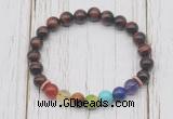 CGB6332 8mm red tiger eye 7 chakra beaded mala stretchy bracelets