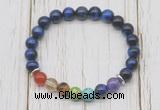 CGB6337 8mm blue tiger eye 7 chakra beaded mala stretchy bracelets