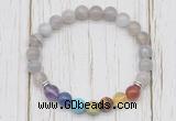 CGB6351 8mm grey banded agate 7 chakra beaded mala stretchy bracelets