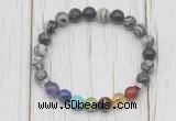 CGB6364 8mm black water jasper 7 chakra beaded mala stretchy bracelets