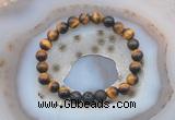 CGB6401 8mm round yellow tiger eye & black lava beaded bracelets