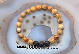 CGB6406 8mm round picture jasper & black lava beaded bracelets