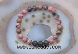 CGB6411 8mm round rhodonite & black lava beaded bracelets