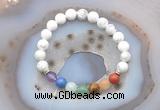 CGB6427 8mm round white howlite 7 chakra beads bracelet wholesale